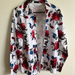 White Button Down with Roses